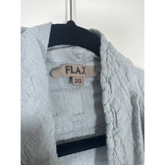 FLAX Textured Linen Cotton Blend Open Front Relaxed Fit Cardigan - Light Blue - Picture 2 of 6